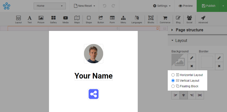 Пример вертикального макета интерфейса